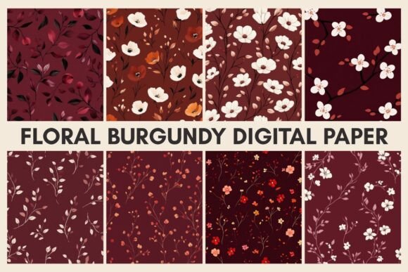 Download Floral Burgundy Digital Paper Bundle - Burgundy digital paper Collection