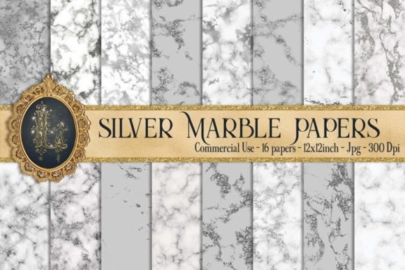 Download 16 Silver Glitter Marble Texture Papers - Silver glitter Collection