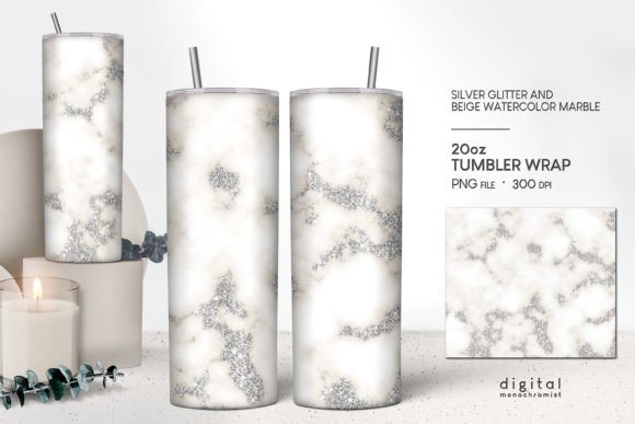 Download Silver Glitter &amp; Beige Marble Tumbler - Silver glitter Collection