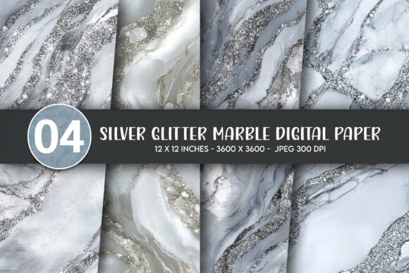 Download Silver Glitter Marble Digital Paper - Silver glitter Collection