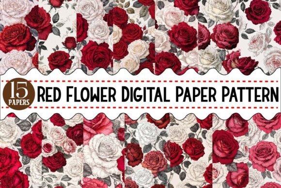 Download Red Flower Digital Paper Patteren Bundle - Premium Bundle