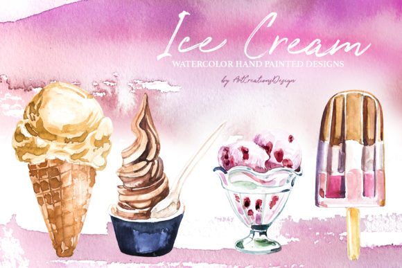 Download Watercolor Ice Cream Design Set - Ice cream design Collection